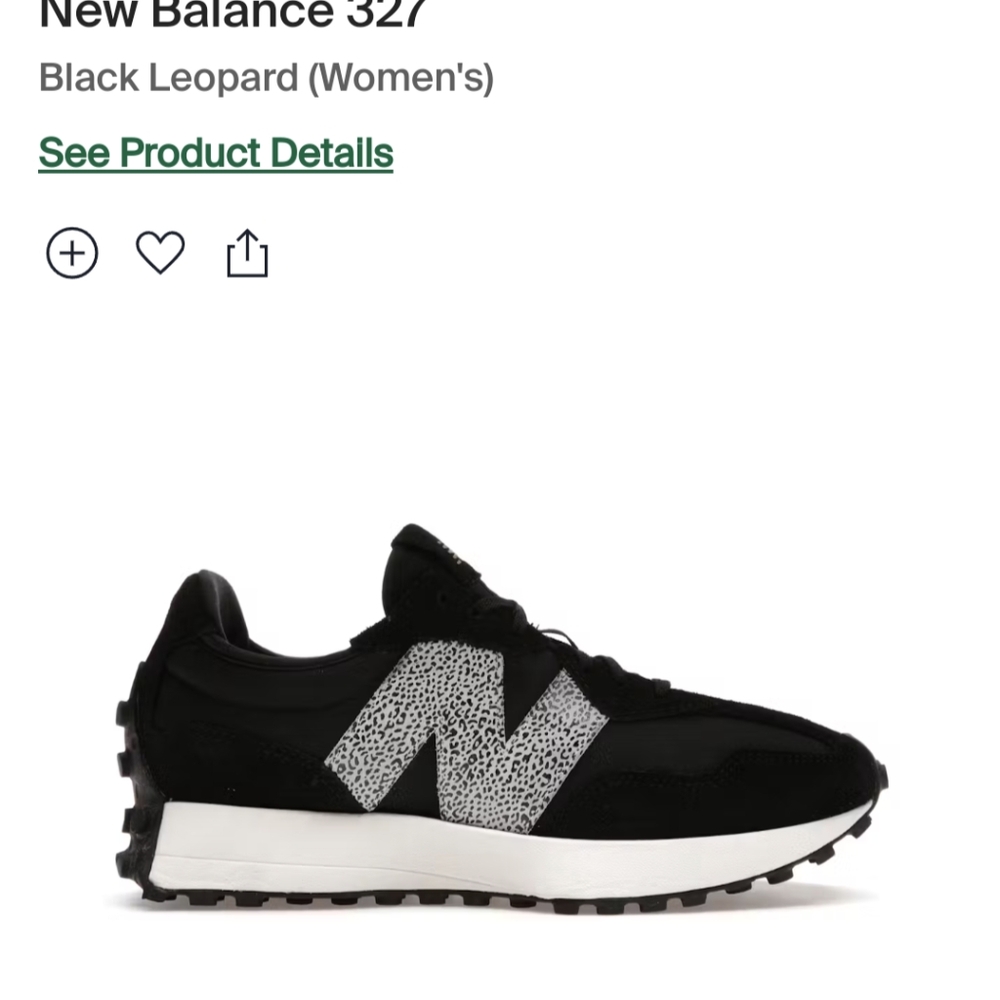 NWT Size 5.5 New Balance 327 black leopard